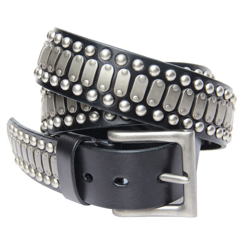 Cintura in pelle con borchie e rivetti in metallo casual e cool