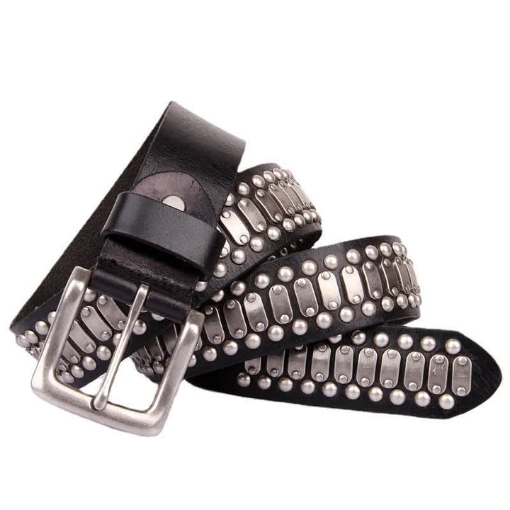 Cintura in pelle con borchie e rivetti in metallo casual e cool