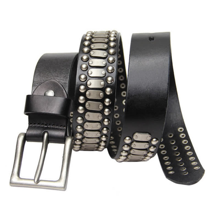 Cintura in pelle con borchie e rivetti in metallo casual e cool