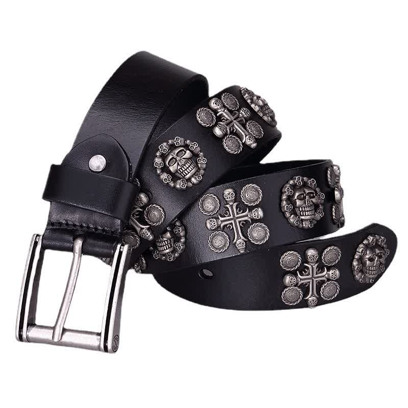 Cintura in pelle con motivo a croce con teschio e rivetti in metallo pesante - Nero - 44 - image 10
