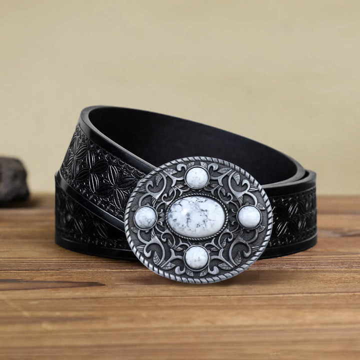 Cintura in pelle con fibbia turchese da cowboy western fai da te da uomo