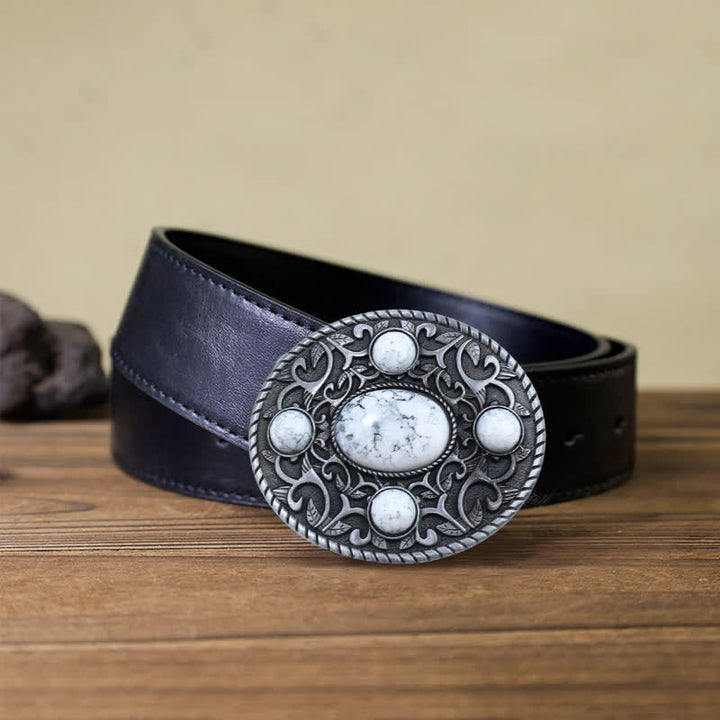 Cintura in pelle con fibbia turchese da cowboy western fai da te da uomo