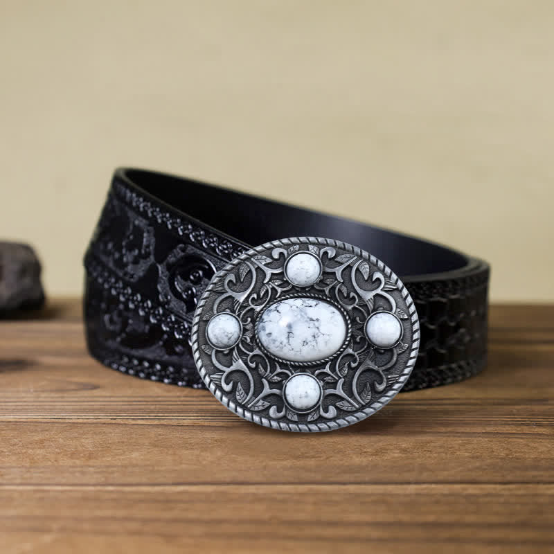 Cintura in pelle con fibbia turchese da cowboy western fai da te da uomo