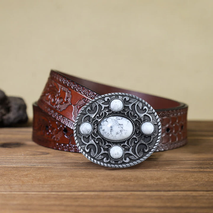 Cintura in pelle con fibbia turchese da cowboy western fai da te da uomo