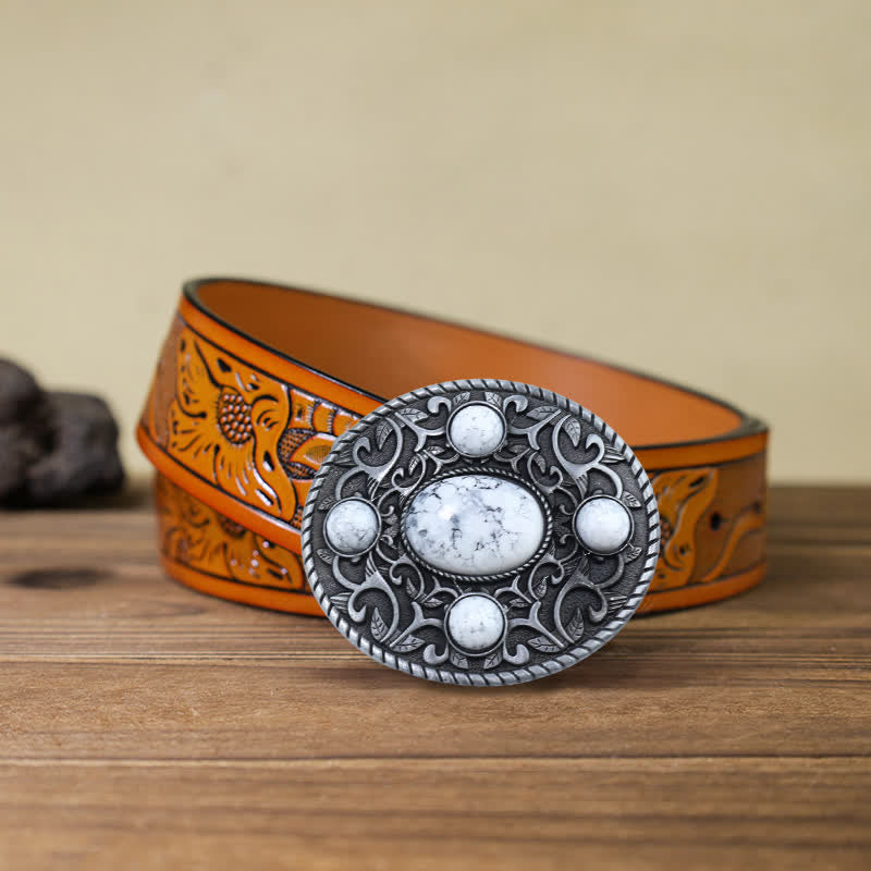 Cintura in pelle con fibbia turchese da cowboy western fai da te da uomo
