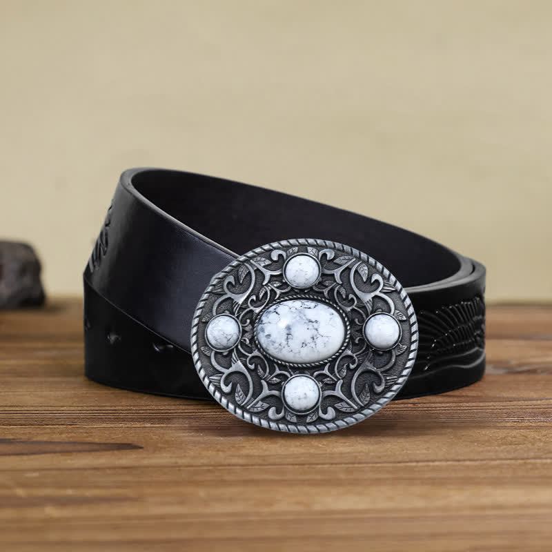 Cintura in pelle con fibbia turchese da cowboy western fai da te da uomo