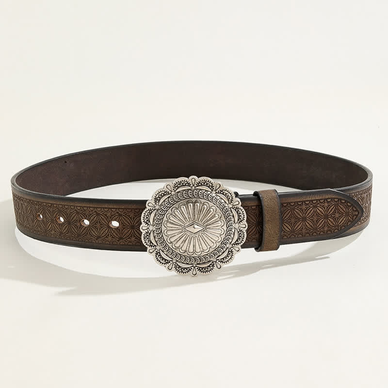 Cintura in pelle goffrata con fibbia Concho intagliata in stile western