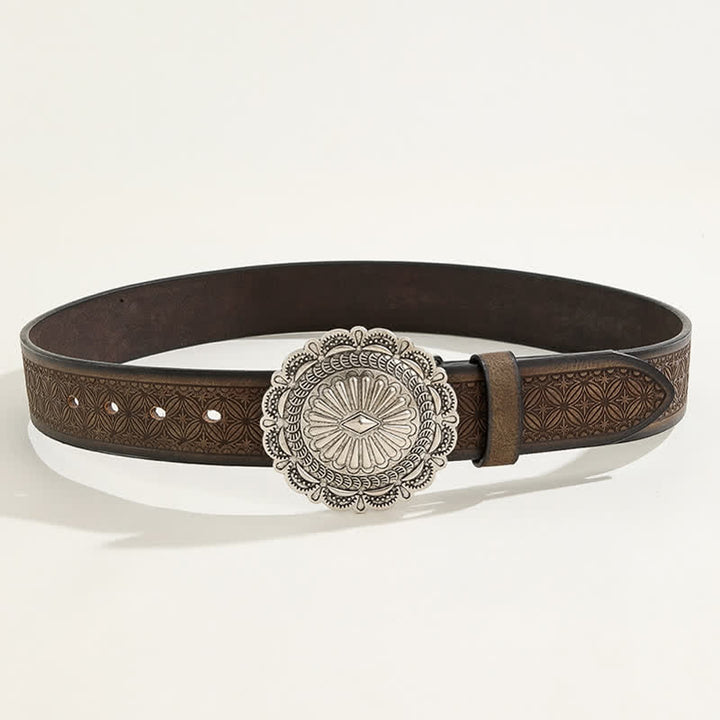 Cintura in pelle goffrata con fibbia Concho intagliata in stile western