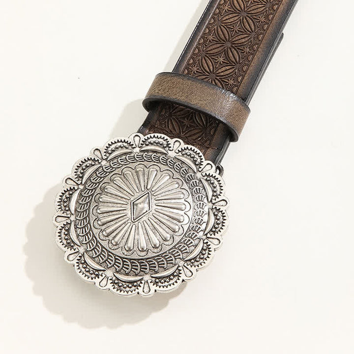 Cintura in pelle goffrata con fibbia Concho intagliata in stile western - image 1