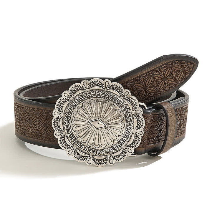 Cintura in pelle goffrata con fibbia Concho intagliata in stile western