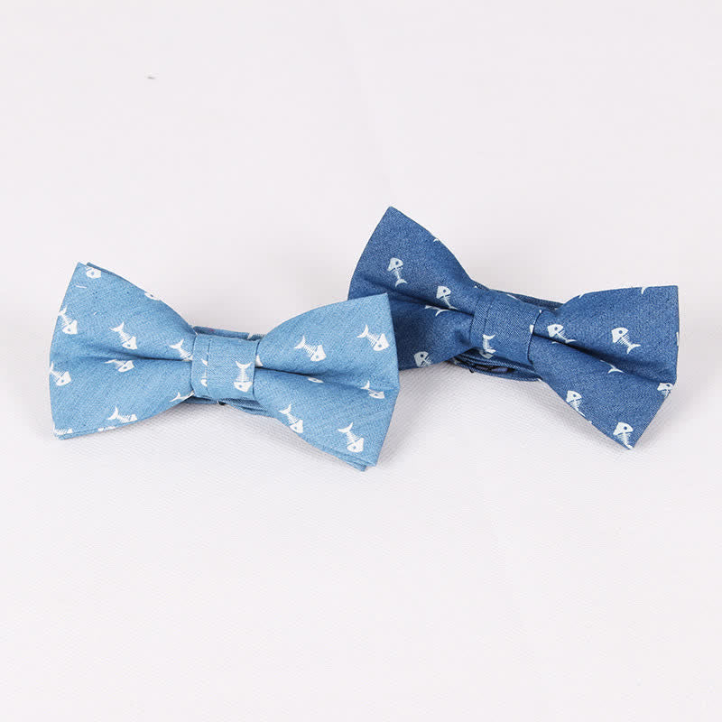 Papillon da uomo in cotone con stampa a teschio e spina di pesce blu in stile britannico - image 1