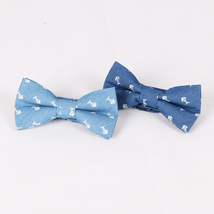 Papillon da uomo in cotone con stampa a teschio e spina di pesce blu in stile britannico - image 1