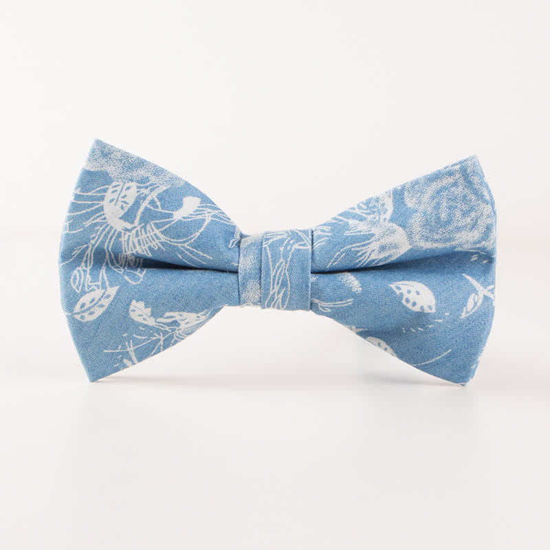Papillon da uomo in cotone con stampa a teschio e spina di pesce blu in stile britannico - Fiore azzurro - image 11