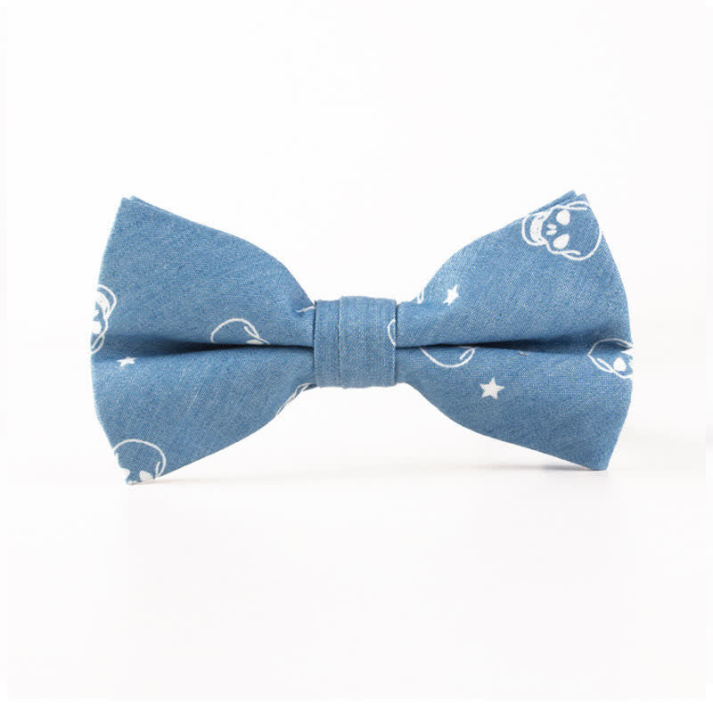 Papillon da uomo in cotone con stampa a teschio e spina di pesce blu in stile britannico