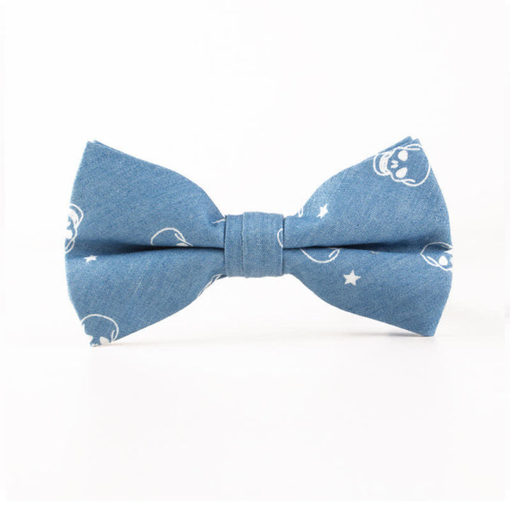 Papillon da uomo in cotone con stampa a teschio e spina di pesce blu in stile britannico