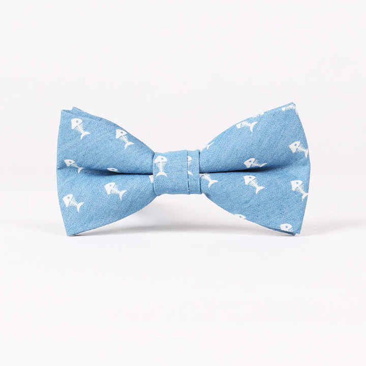 Papillon da uomo in cotone con stampa a teschio e spina di pesce blu in stile britannico