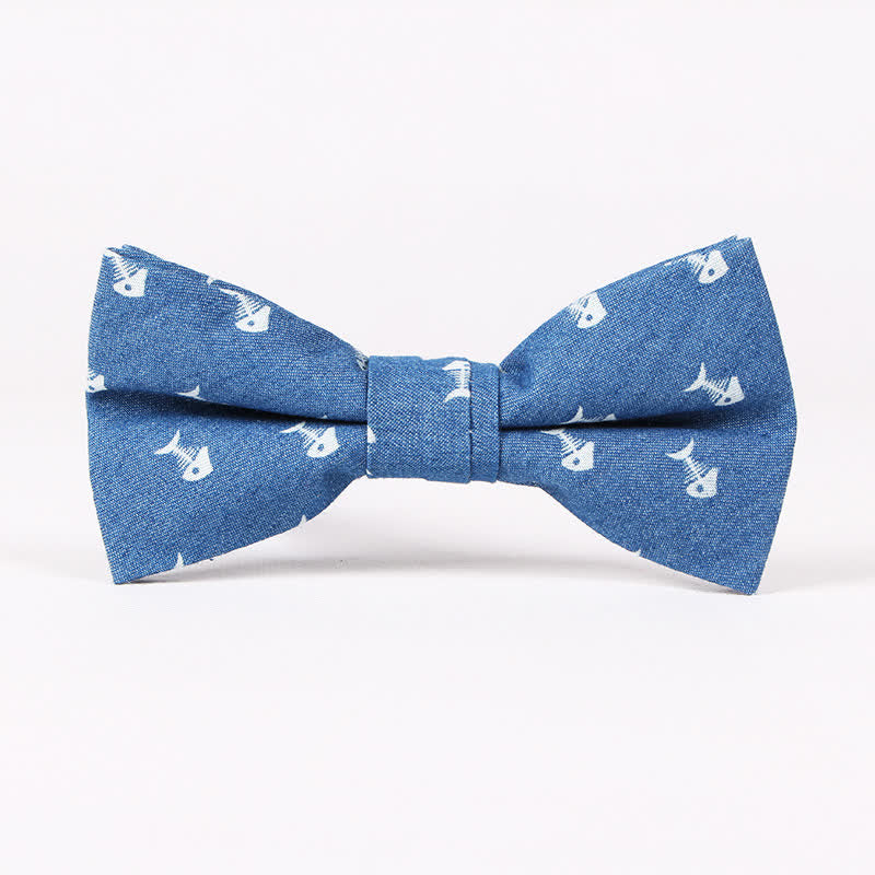 Papillon da uomo in cotone con stampa a teschio e spina di pesce blu in stile britannico - Lisca di pesce blu - image 7
