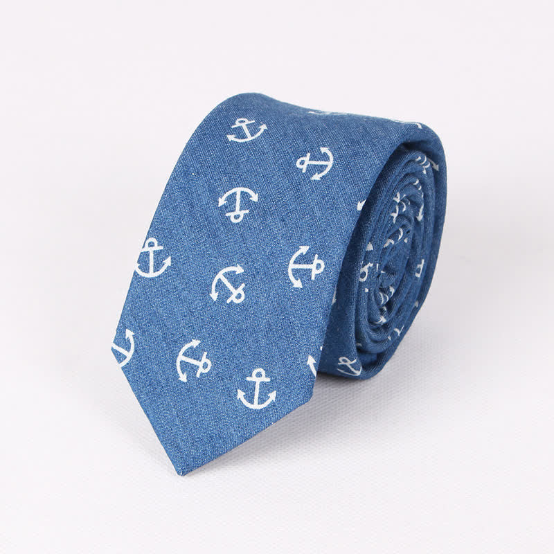 Cravatta da uomo in cotone con stampa teschio spina di pesce blu in stile britannico - Ancora blu - image 8