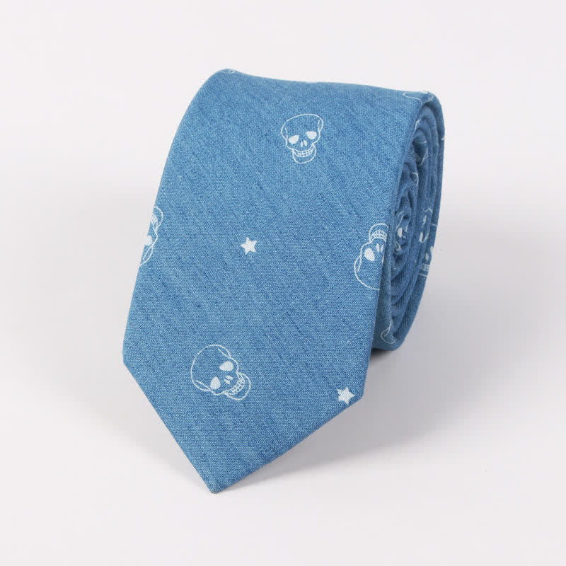 Cravatta da uomo in cotone con stampa teschio spina di pesce blu in stile britannico - Teschio Blu - image 3