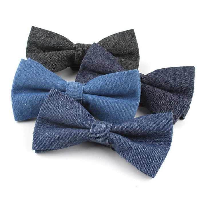 Papillon da uomo in twill di cotone denim tinta unita
