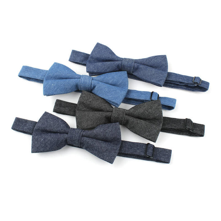 Papillon da uomo in twill di cotone denim tinta unita