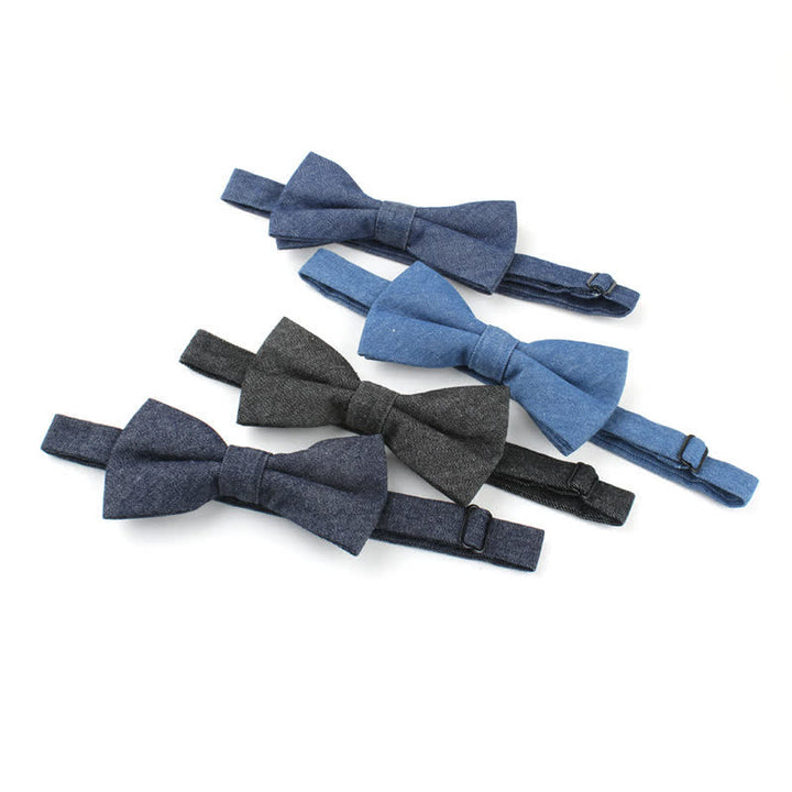 Papillon da uomo in twill di cotone denim tinta unita