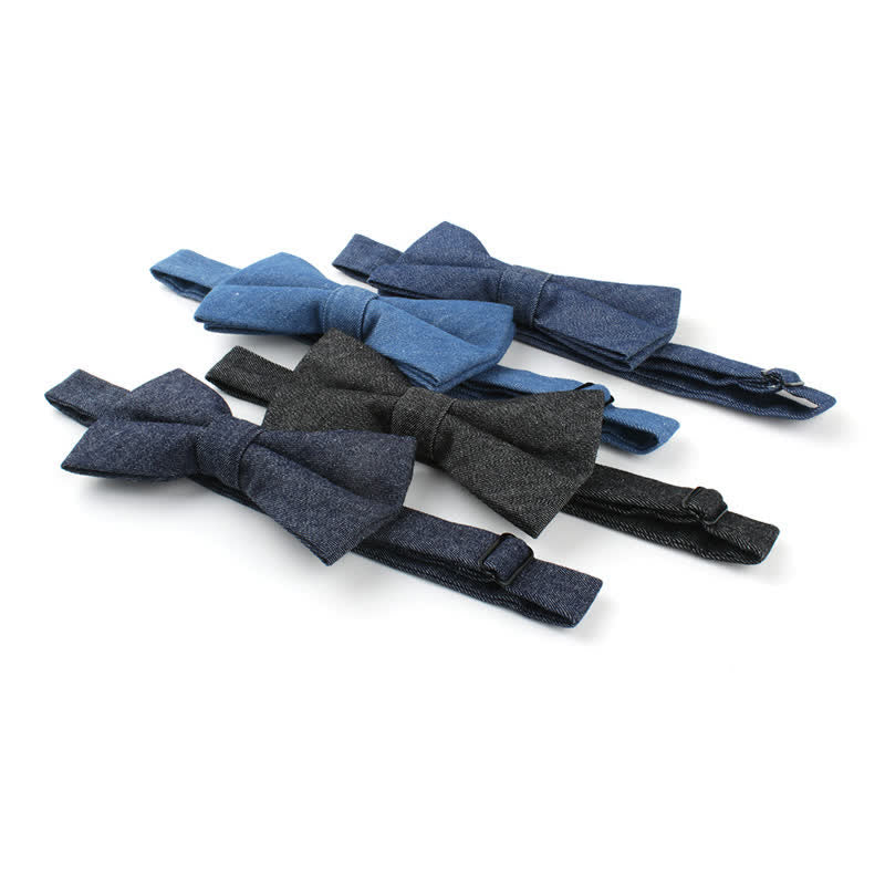Papillon da uomo in twill di cotone denim tinta unita