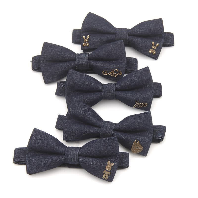 Papillon in cotone denim con decorazioni metalliche blu navy scuro da uomo - image 0