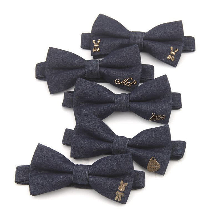 Papillon in cotone denim con decorazioni metalliche blu navy scuro da uomo