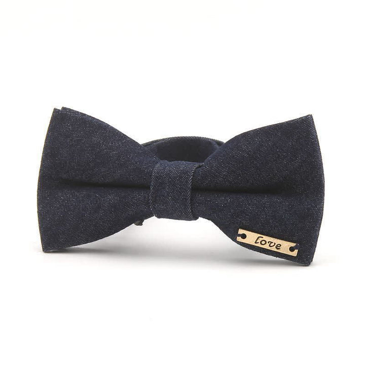 Papillon in cotone denim con decorazioni metalliche blu navy scuro da uomo