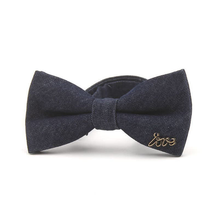 Papillon in cotone denim con decorazioni metalliche blu navy scuro da uomo
