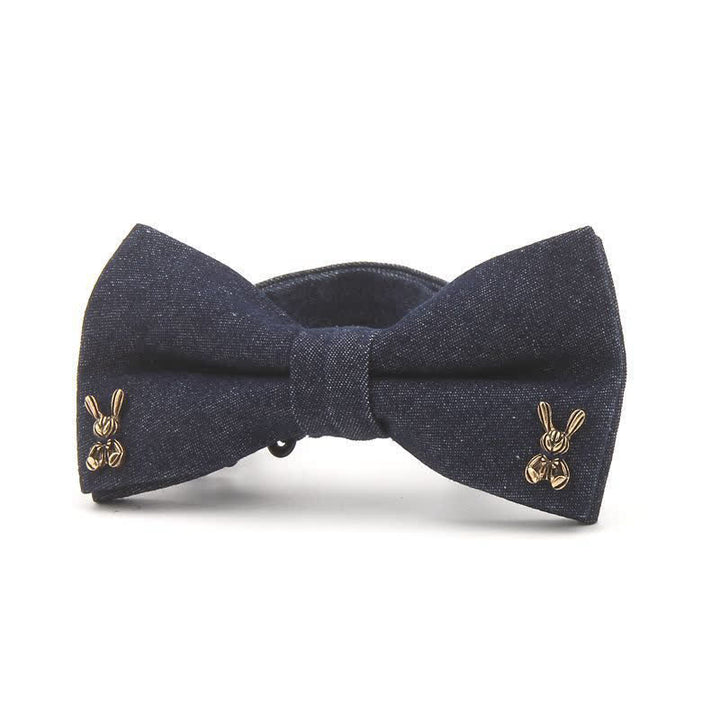 Papillon in cotone denim con decorazioni metalliche blu navy scuro da uomo