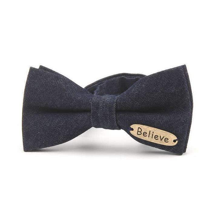 Papillon in cotone denim con decorazioni metalliche blu navy scuro da uomo