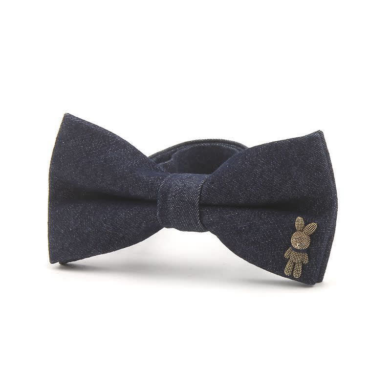 Papillon in cotone denim con decorazioni metalliche blu navy scuro da uomo