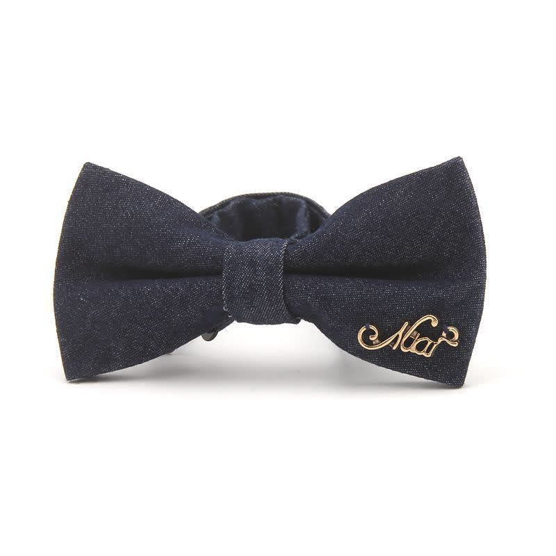 Papillon in cotone denim con decorazioni metalliche blu navy scuro da uomo