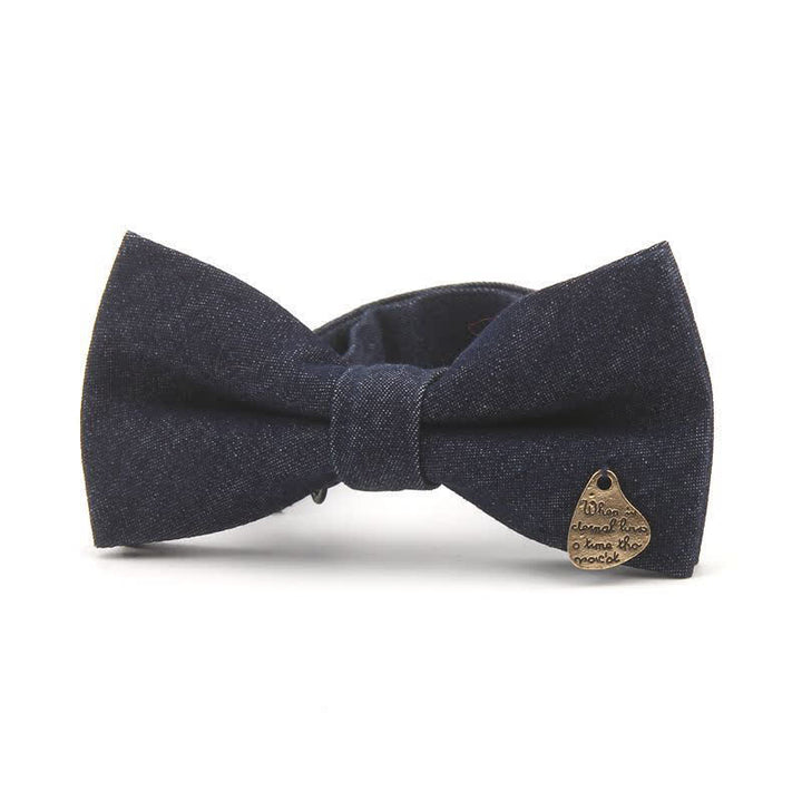 Papillon in cotone denim con decorazioni metalliche blu navy scuro da uomo