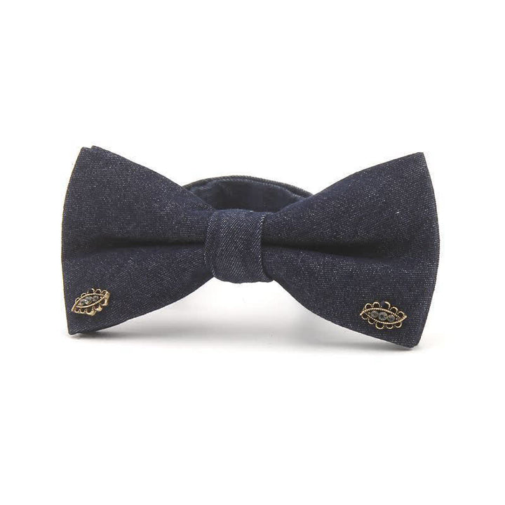 Papillon in cotone denim con decorazioni metalliche blu navy scuro da uomo