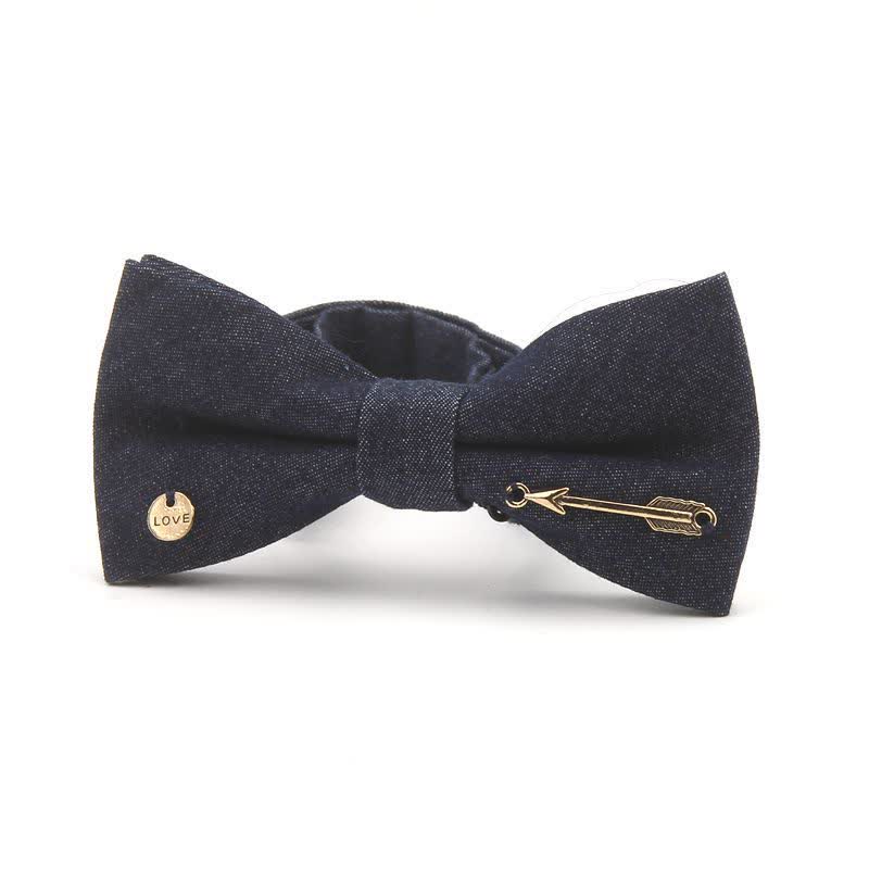 Papillon in cotone denim con decorazioni metalliche blu navy scuro da uomo