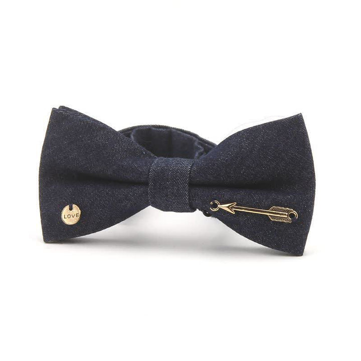 Papillon in cotone denim con decorazioni metalliche blu navy scuro da uomo