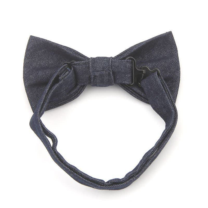 Papillon in cotone denim con decorazioni metalliche blu navy scuro da uomo