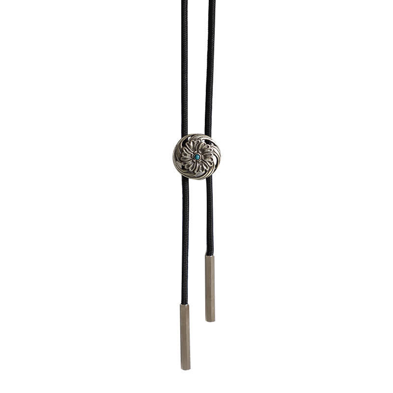 Cravatta Bolo intarsiata con crisantemo cavo turchese