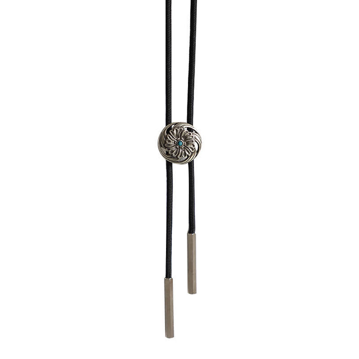 Cravatta Bolo intarsiata con crisantemo cavo turchese