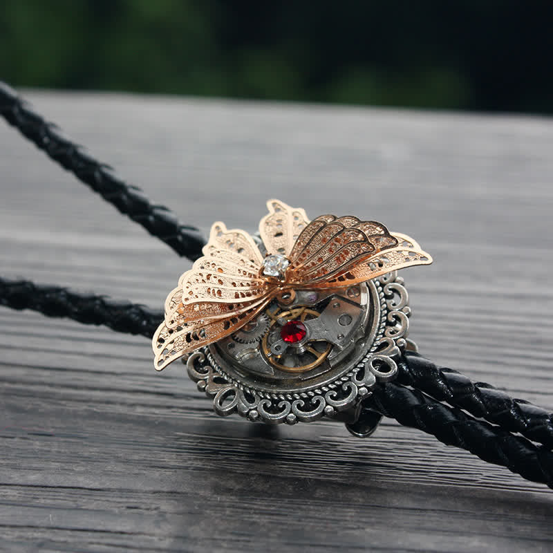 Cravatta Bolo con ciondolo a farfalla 3D Steampunk - Rosso - Pelle PU - image 7