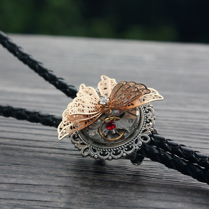 Cravatta Bolo con ciondolo a farfalla 3D Steampunk - Rosso - Pelle PU - image 7