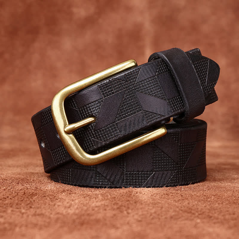 Cintura in pelle con motivo a diamante inciso al laser da uomo - Nero - 46 - image 8