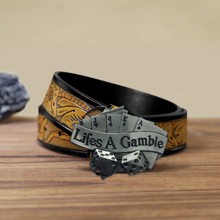 Cintura in pelle con fibbia da poker "Life's A Gamble" fai da te da uomo