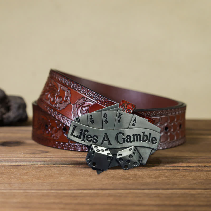 Cintura in pelle con fibbia da poker "Life's A Gamble" fai da te da uomo