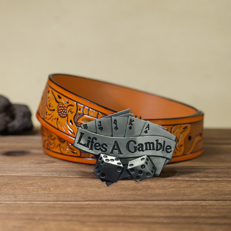 Cintura in pelle con fibbia da poker "Life's A Gamble" fai da te da uomo