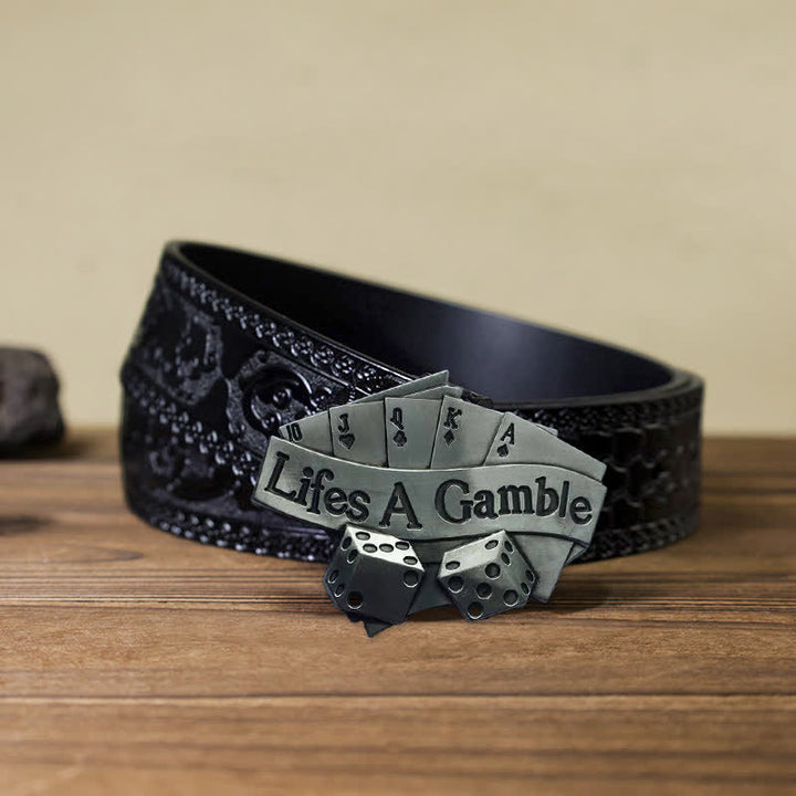 Cintura in pelle con fibbia da poker "Life's A Gamble" fai da te da uomo