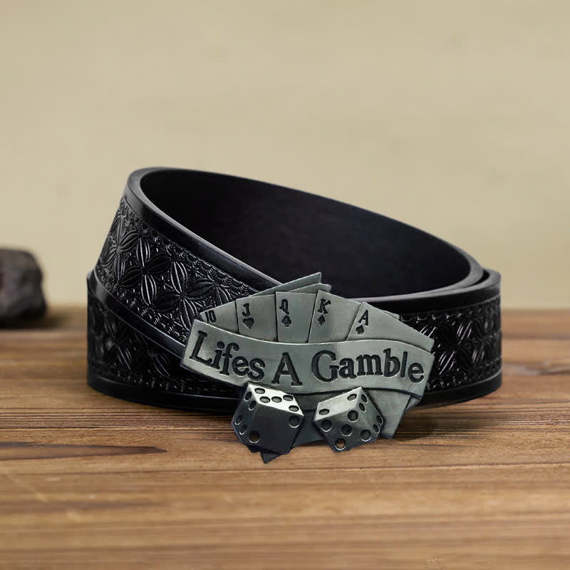 Cintura in pelle con fibbia da poker "Life's A Gamble" fai da te da uomo